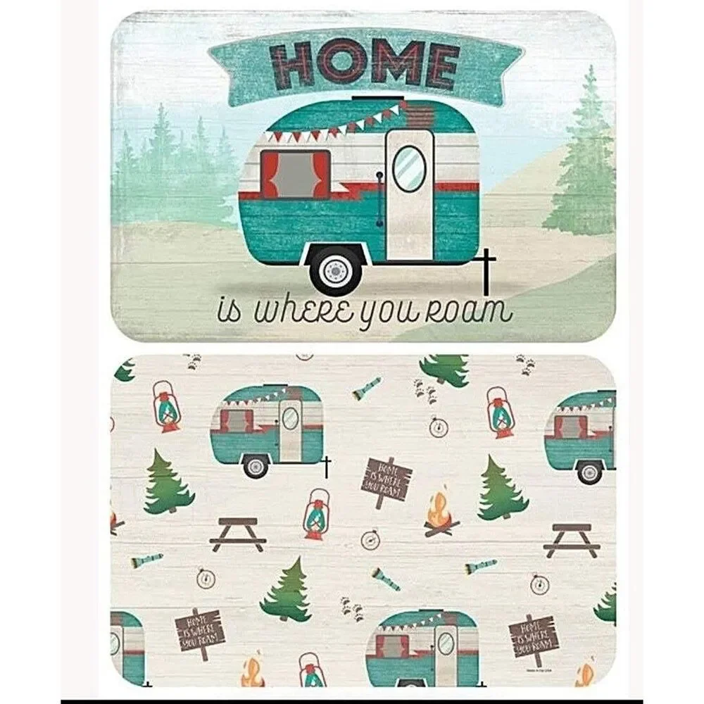 Home Is Where You Roam 2pc Reversible Placemats Retro Camping Trailer Plastic